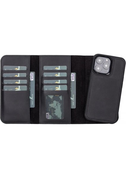 Apple iPhone 13 Pro Uyumlu Deri Cüzdanlı Kılıf Santa G1 Siyah indirimleri