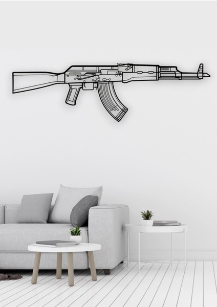 Ak-47 Tüfek Desenli Siyah Metal Duvar Süsü