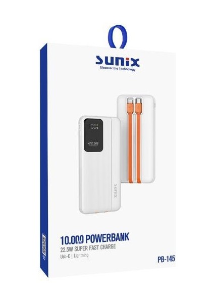 10.000 Mah 22.5W Süper Hızlı Kendinden Kablolu Powerbank Beyaz PB-145 modelleri