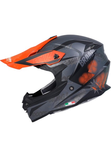 - FS-617 Pow Cross Kask - Mat Siyah Turuncu - Medium Beden