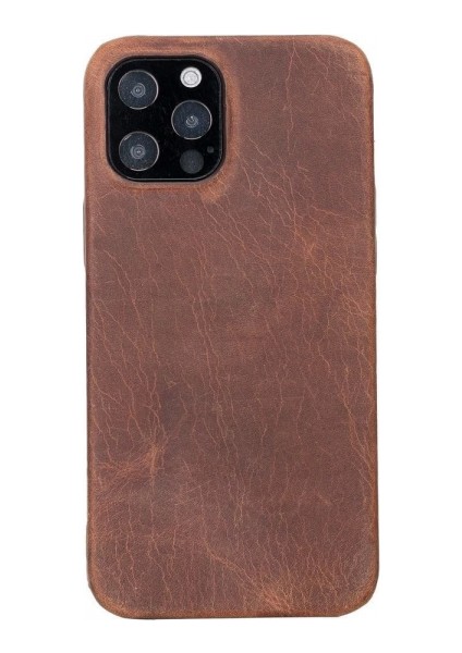 Apple iPhone 12 Pro Max Uyumlu Deri Arka Kapak Rock G2 Kahve