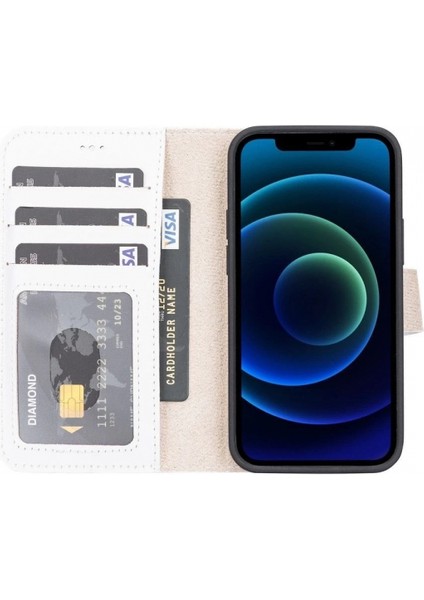 Apple iPhone 13 Mini Uyumlu Deri Cüzdanlı Kılıf F3 Beyaz fiyatları