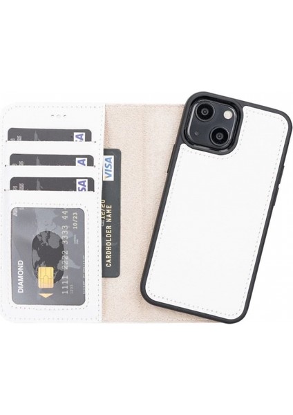 Apple iPhone 13 Mini Uyumlu Deri Cüzdanlı Kılıf F3 Beyaz indirimleri