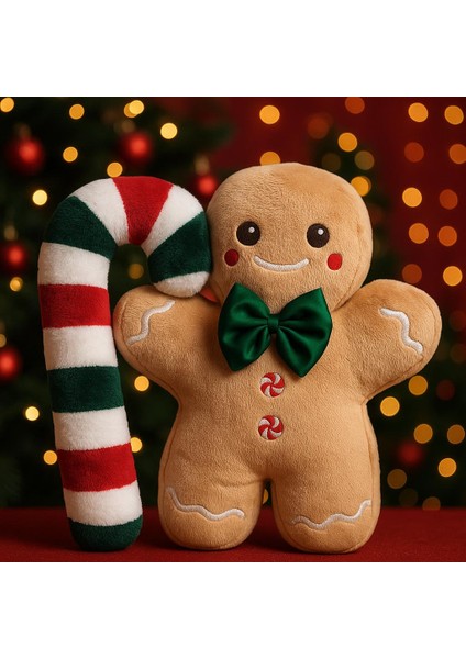 Sevimli Kurabiye Adam ve Baston Şeker Yastık Yılbaşı Dekorasyon