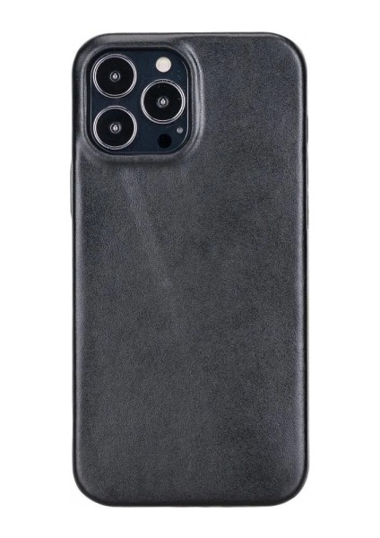 Apple iPhone 13 Pro Max Uyumlu Deri Arka Kapak Rock Rst1 Siyah