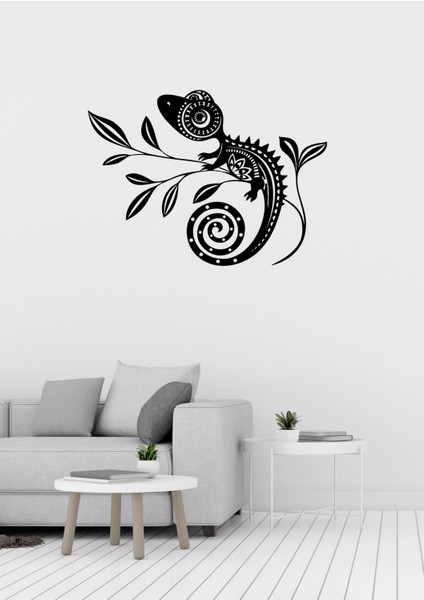 Bukalemun Figürlü Siyah Metal Duvar Süsü