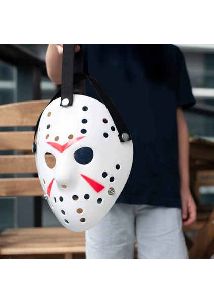 Beyaz Renk Kırmızı Çizgili Tam Yüz Hokey Jason Maskesi Hannibal Maskesi