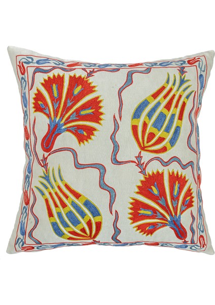 Aras Lale Desenli Ipek Kırlent 50X50 cm