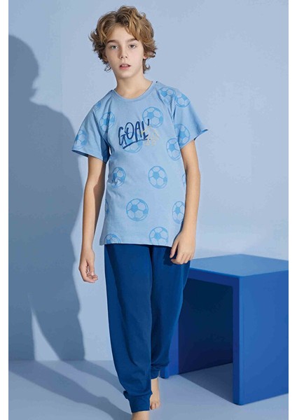 Erkek Çocuk Goal T-Shirt Uzun Alt Penye Süprem Bisiklet Yaka Orta Kalın Pijama TAKIMI-3936 fiyatları