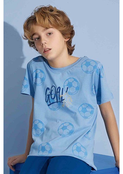 Erkek Çocuk Goal T-Shirt Uzun Alt Penye Süprem Bisiklet Yaka Orta Kalın Pijama TAKIMI-3936 modelleri
