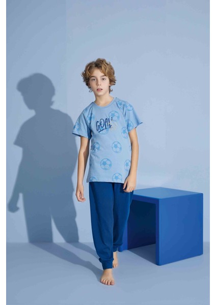 Erkek Çocuk Goal T-Shirt Uzun Alt Penye Süprem Bisiklet Yaka Orta Kalın Pijama TAKIMI-3936 fırsatları