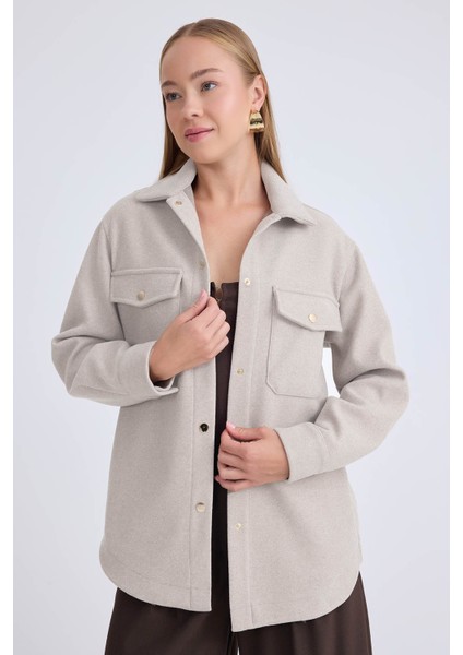 Düşük Omuz Cepli Kaşe Ceket