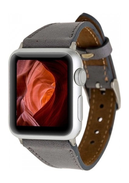 Apple Watch Uyumlu Deri Kordon 42-44-45MM Slim Rst9 Gri