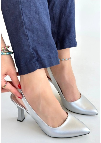 Mtxdpn Feey Gümüş Cilt Topuklu Ayakkabı (Numara: 39)