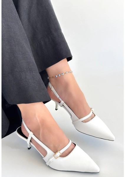 Mtxdpn Darina Beyaz Cilt Topuklu Ayakkabı (Numara: 37) modelleri