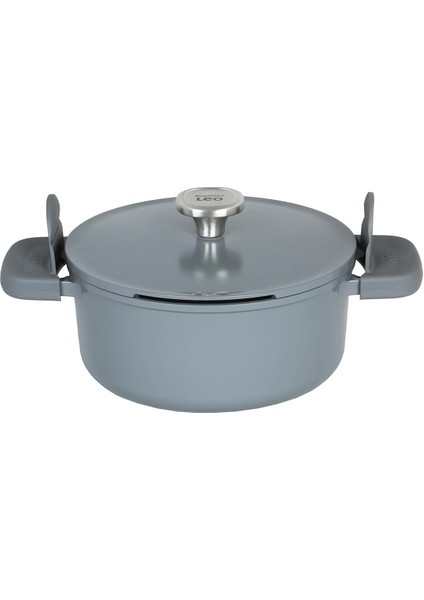 Leo Phantom Kapaklı Yapışmaz Tencere 24 cm Grey