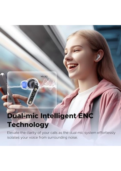 Clear Beyaz Kulaklık, Kablosuz Kulak Içi Kulaklık, 5.3, 40 Saat Oynatma Süresi, 12 mm Sürücü ve Enc&apos;li Çift Mikrofon, Net Aramalar, Oyun Modu, Uygulama Kontrolü fiyatları