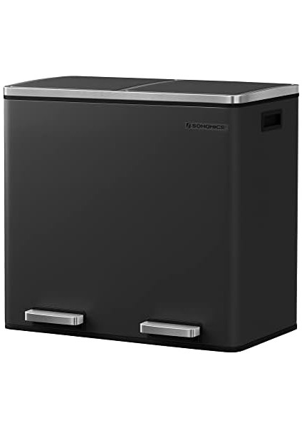 2 Bölmeli Atık Ayırma Sistemli Pedallı Çöp Kovası, Atık Kovası, Mutfak Için, 2 x 24 L, Yumuşak Kapanmalı, Plastik Iç Kova, Pedallı ve Kulplu, Siyah, LTB48BK modelleri