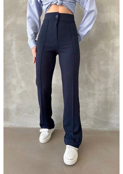 Mtxdpn Önü Cumalı Ithal Krep Pantolon Lacivert (Beden: M) indirimleri