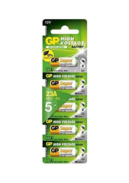 Batteries 23A Süper Alkalin 23A/MN21/V23GA Boy Pil, 12 Volt, 5&apos;li Kart, Bakır/beyaz/yeşil fiyatları