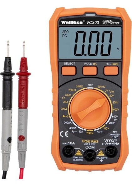 VC203 Ölçü Aleti Multimetre Avometre Ncv Işıklı Ekran El Isı Ölçer