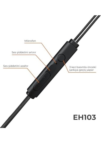 EH103 3.5mm Girişli Gürültü Önleyici Mikrofon Ses Ayarı Panelli Hd Mikrofon Yüksek Çözünürlüklü Geniş Uyumluluk Ses Spor Iş Kulak Içi Mikrofonlu Kulaklık Siyah modelleri