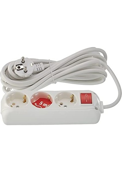 512.005.007 3&apos;lü Anahtarlı Topraklı Priz, Beyaz, 5m modelleri