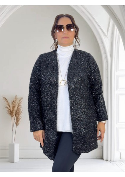 Simli Ip Örgü Uzun Kol Kapamasız Hırka Ceket