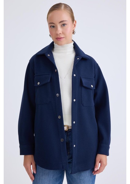 Düşük Omuz Cepli Kaşe Ceket