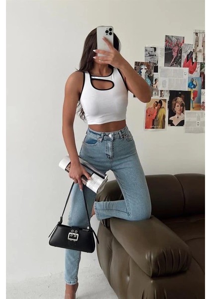 Mtxdpn Pencereli Kaşkorse Crop Beyaz (Beden: S) modelleri