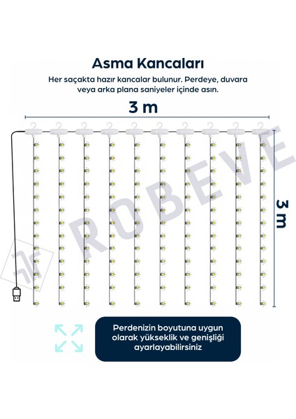 3x3 Metre Peri LED Kumandalı Perde Asma Kancalı Peri LED Yılbaşı LED Gün Işığı LED Işık 8 Modlu Parti Işığı Dekoratif Işık LED Saçak LED Işık Perde LED Yılbaşı Dekorasyon fırsatları