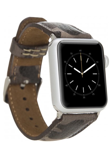 Apple Watch Uyumlu Deri Kordon 42-44-45MM Kamuflaj Bej