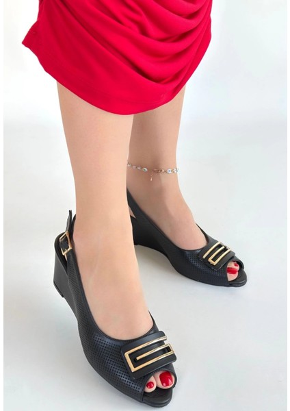 Mtxdpn Mamba Siyah Cilt Dolgu Topuk Ayakkabı (Numara: 37)