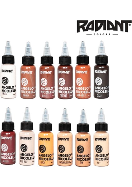 Angelo Dövme Boyası Nicolella Set Radiant 12'li 1OZ/30 ml modelleri