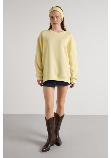 Kadın Sarı Basic Yırtmaçlı Oversize 3 Iplik Şardonlu Sweatshirts 30078 fiyatları