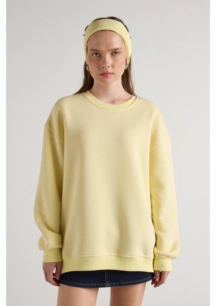 Kadın Sarı Basic Yırtmaçlı Oversize 3 Iplik Şardonlu Sweatshirts 30078 fırsatları