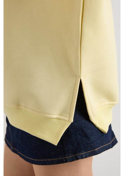 Kadın Sarı Basic Yırtmaçlı Oversize 3 Iplik Şardonlu Sweatshirts 30078
