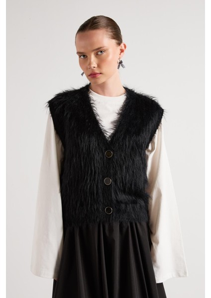 Pelüş Triko Yelek Siyah