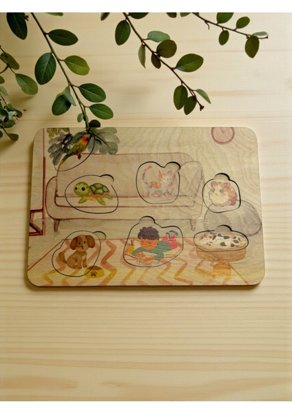 Evcil Dostlar, Ahşap Çocuk Puzzle, Renkli Evcil Hayvan Temalı Yapboz, Bul Tak Bulmaca, 7 Parça indirimleri