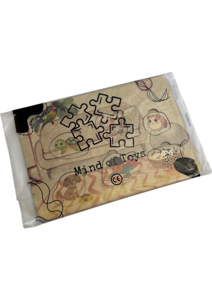 Evcil Dostlar, Ahşap Çocuk Puzzle, Renkli Evcil Hayvan Temalı Yapboz, Bul Tak Bulmaca, 7 Parça