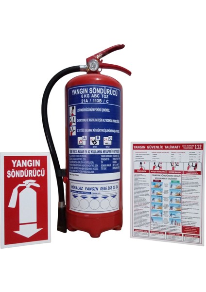 6kg Yangın Tüpü,yangın Tüpü Kullanım Talimatı ve Yangın Tüpü Levhası 3lü Set