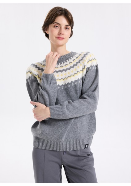D5WL-KZK3551 Antrasit Yüksek Yaka Relaxed Örgü Desenli Kadın Kazak