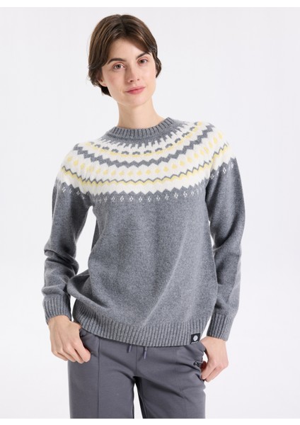 D5WL-KZK3551 Antrasit Yüksek Yaka Relaxed Örgü Desenli Kadın Kazak modelleri