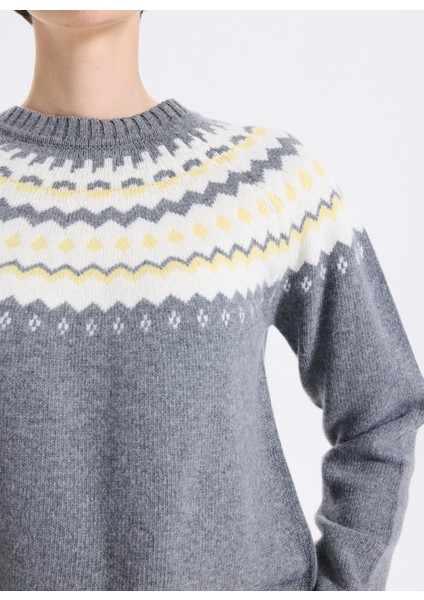 D5WL-KZK3551 Antrasit Yüksek Yaka Relaxed Örgü Desenli Kadın Kazak fırsatları