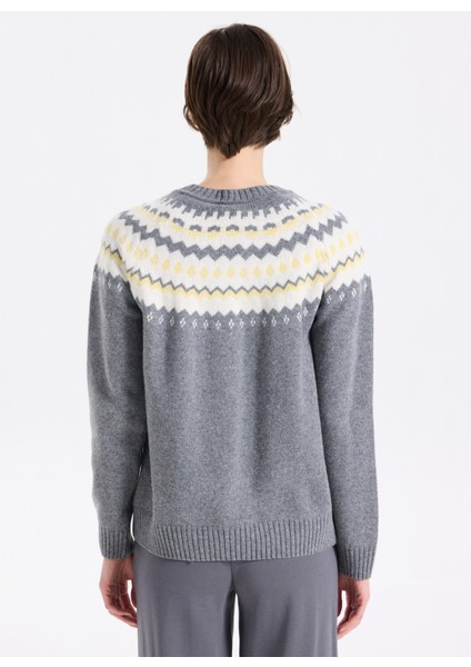 D5WL-KZK3551 Antrasit Yüksek Yaka Relaxed Örgü Desenli Kadın Kazak indirimleri