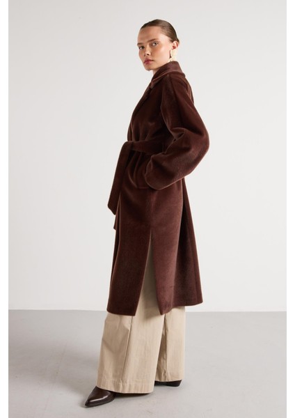 Pelüş Astarlı Uzun Kemer Detaylı Kaban Kahve fırsatları