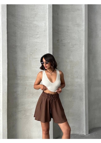 Mtxdpn Volanlı Keten Şort Kahve S255058 (Beden: S) fiyatları