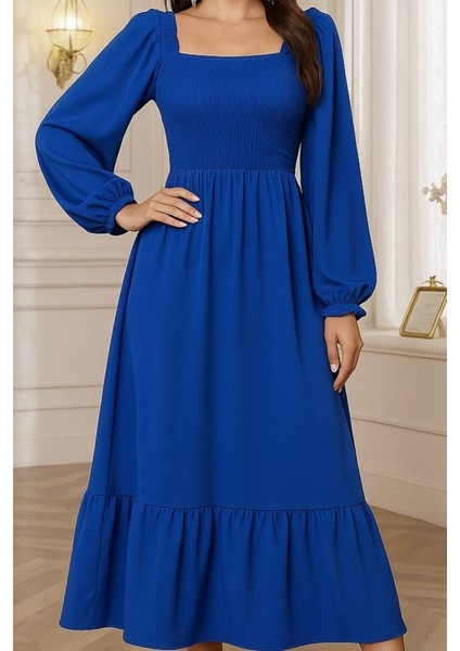 Kadın Uzun Kollu Kare Yakalı Gipeli Uzun Trikoton Elbise fiyatları