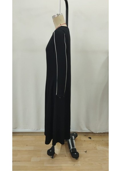 Kadın Uzun Kollu Bisiklet Yaka Midi Modal Elbise