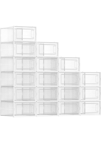 Ayakkabı Kutuları, 18 Şeffaf Ayakkabı Kutusu Seti, Katlanabilir ve Istiflenebilir, 44 Bedene Kadar, Şeffaf Beyaz LSP18SWT